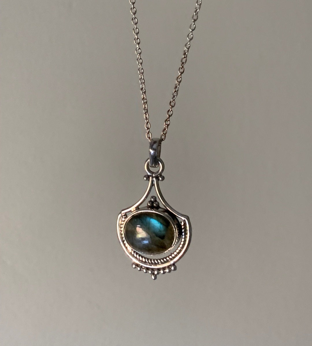 Labradorite Intricate Design Boho Silver Necklace by Springwaves