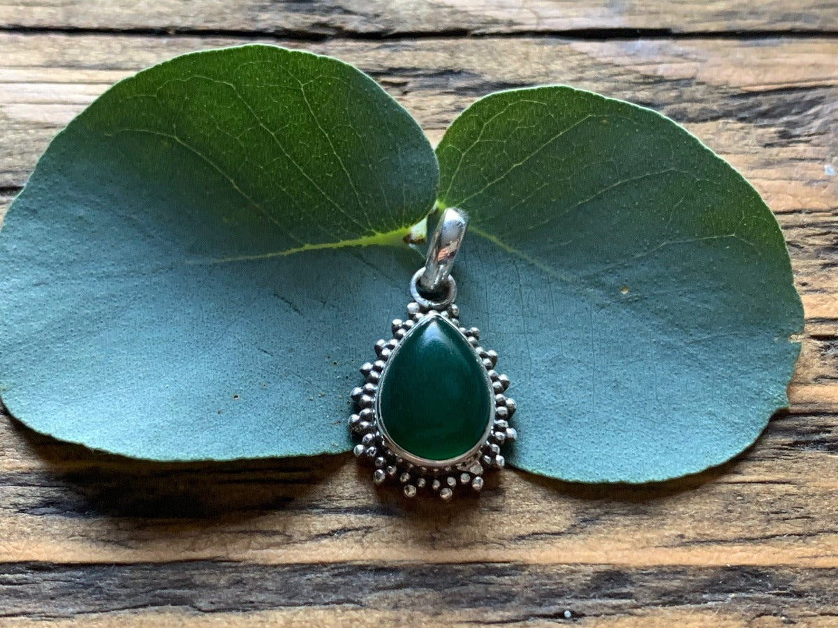 Green Onyx Silver Boho Teardrop Necklace by Springwaves