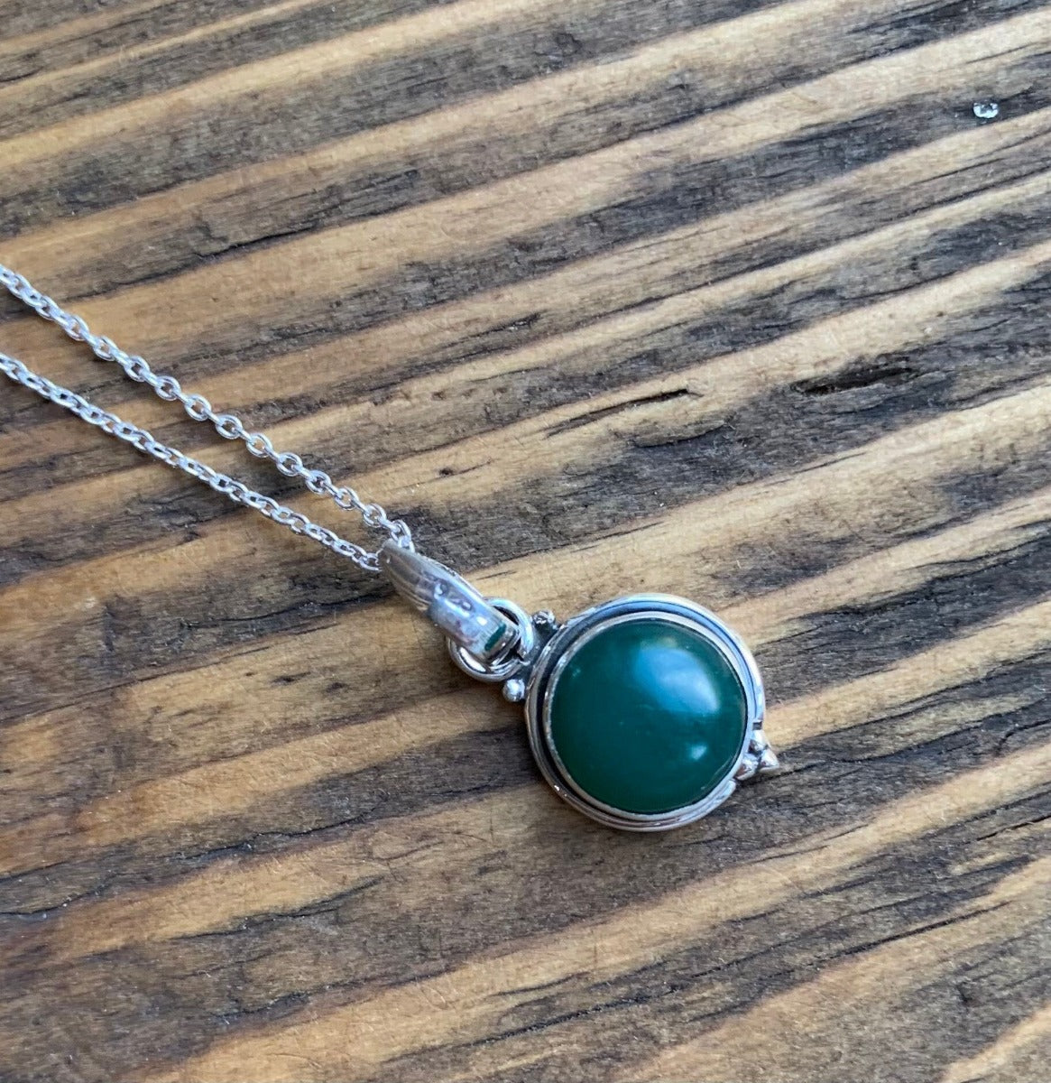 Delicate Round Green Onyx Pendant Necklace by Springwaves