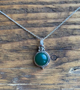 Dainty Round Green Onyx Pendant Necklace