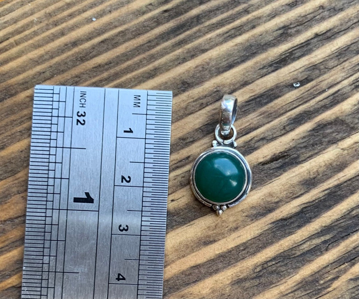 Delicate Round Green Onyx Pendant Necklace by Springwaves