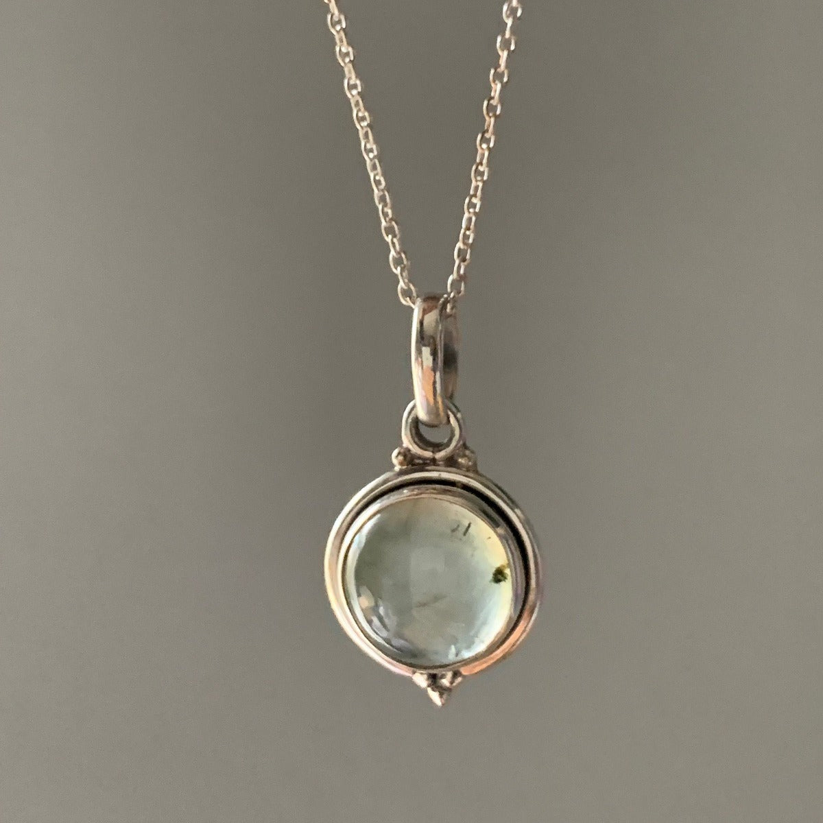 Delicate Round Prehnite Pendant Necklace by Springwaves