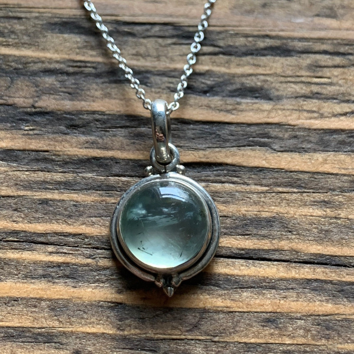 Delicate Round Prehnite Pendant Necklace by Springwaves
