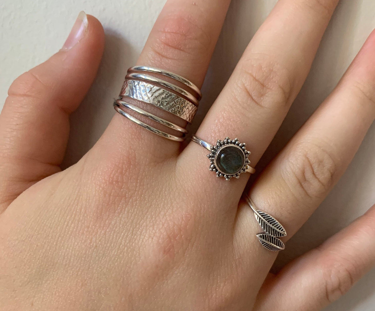 Sterling Silver Adjustable Wide Band Ring-Texture Boho Jewellery