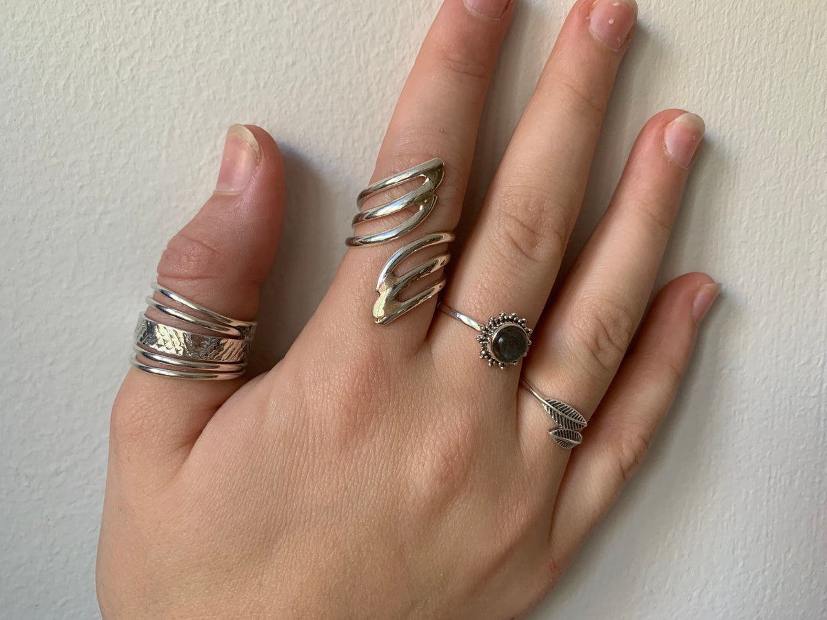 Sterling Silver Adjustable Wide Band Ring-Texture Boho Jewellery