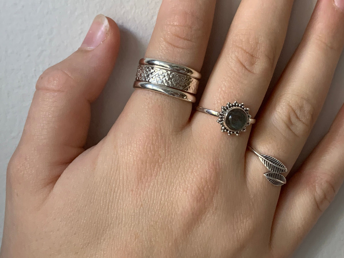 Sterling Silver Wide Band Textured Adjustable Ring, Thumb Ring