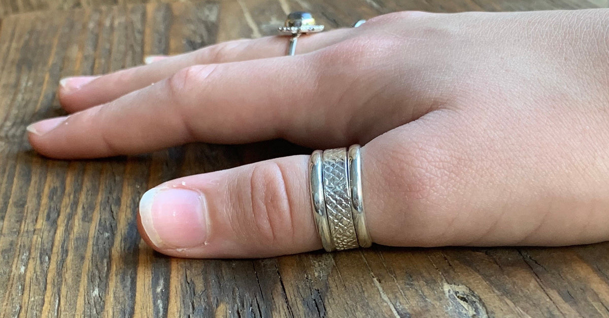 Sterling Silver Wide Band Textured Adjustable Ring, Thumb Ring