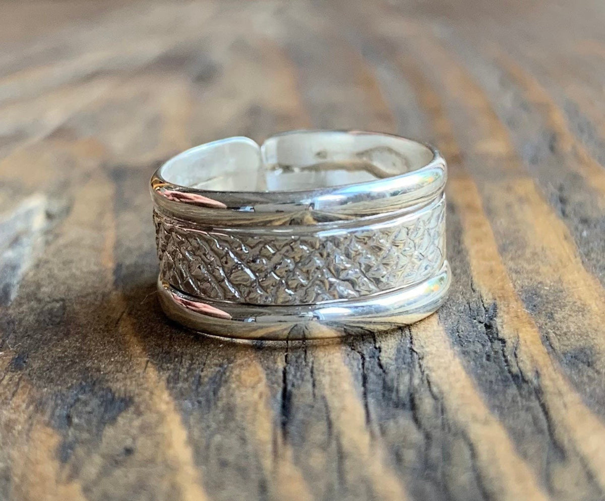 Sterling Silver Wide Band Textured Adjustable Ring, Thumb Ring