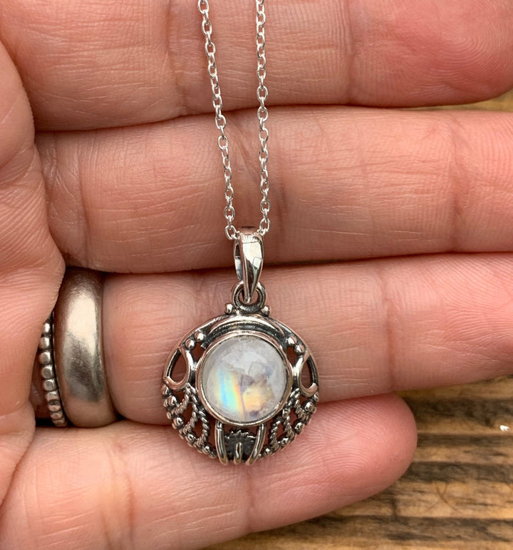 Art Nouveau Rainbow Moonstone Pendant Necklace