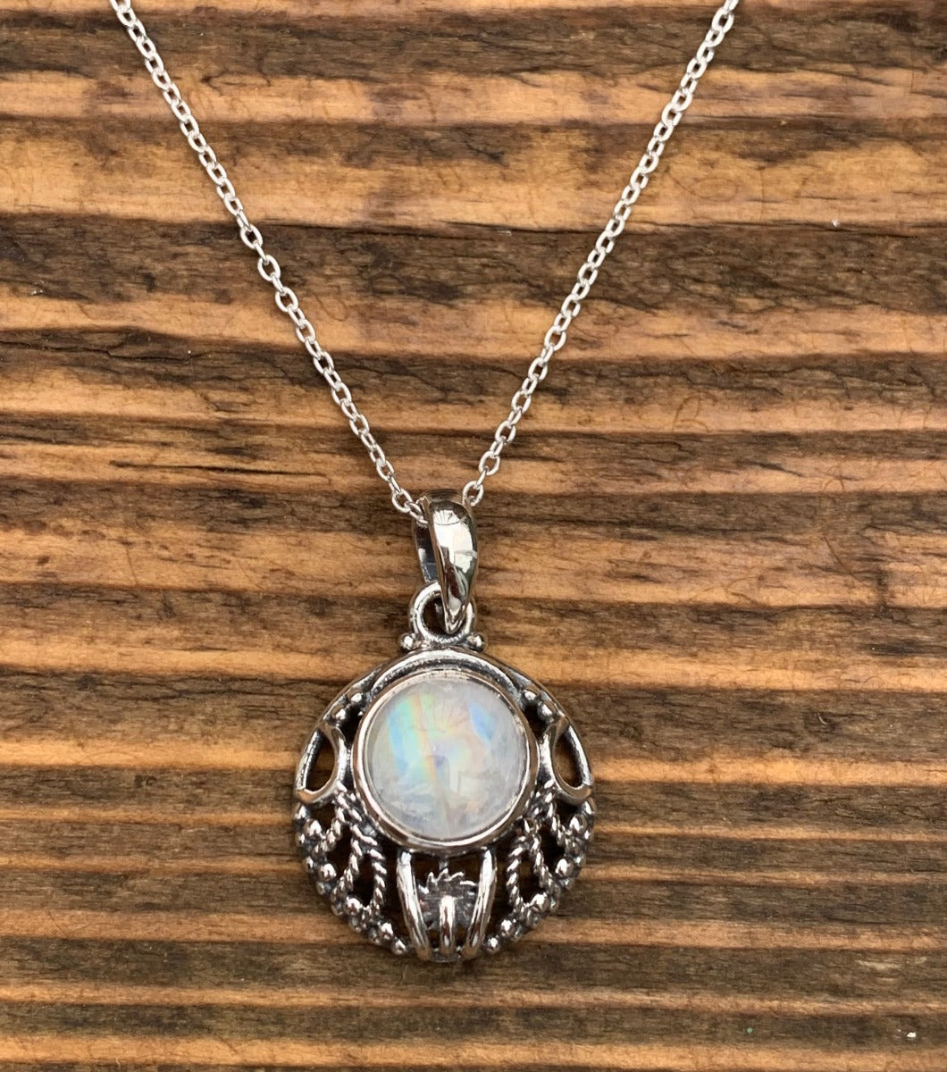 Art Nouveau Rainbow Moonstone Pendant Necklace by Springwaves