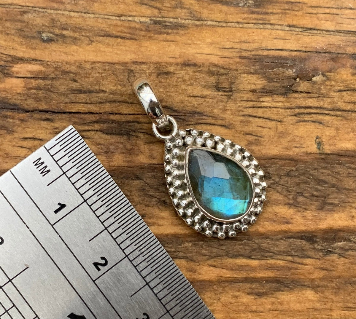 Faceted Labradorite Teardrop Silver Boho Necklace by Springwaves