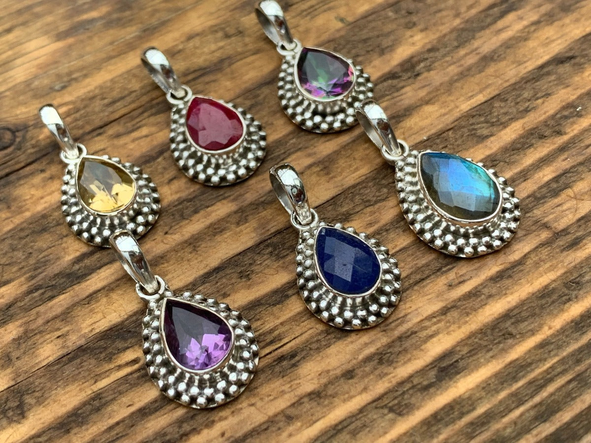 Faceted Teardrop Silver Boho Necklace by Springwaves