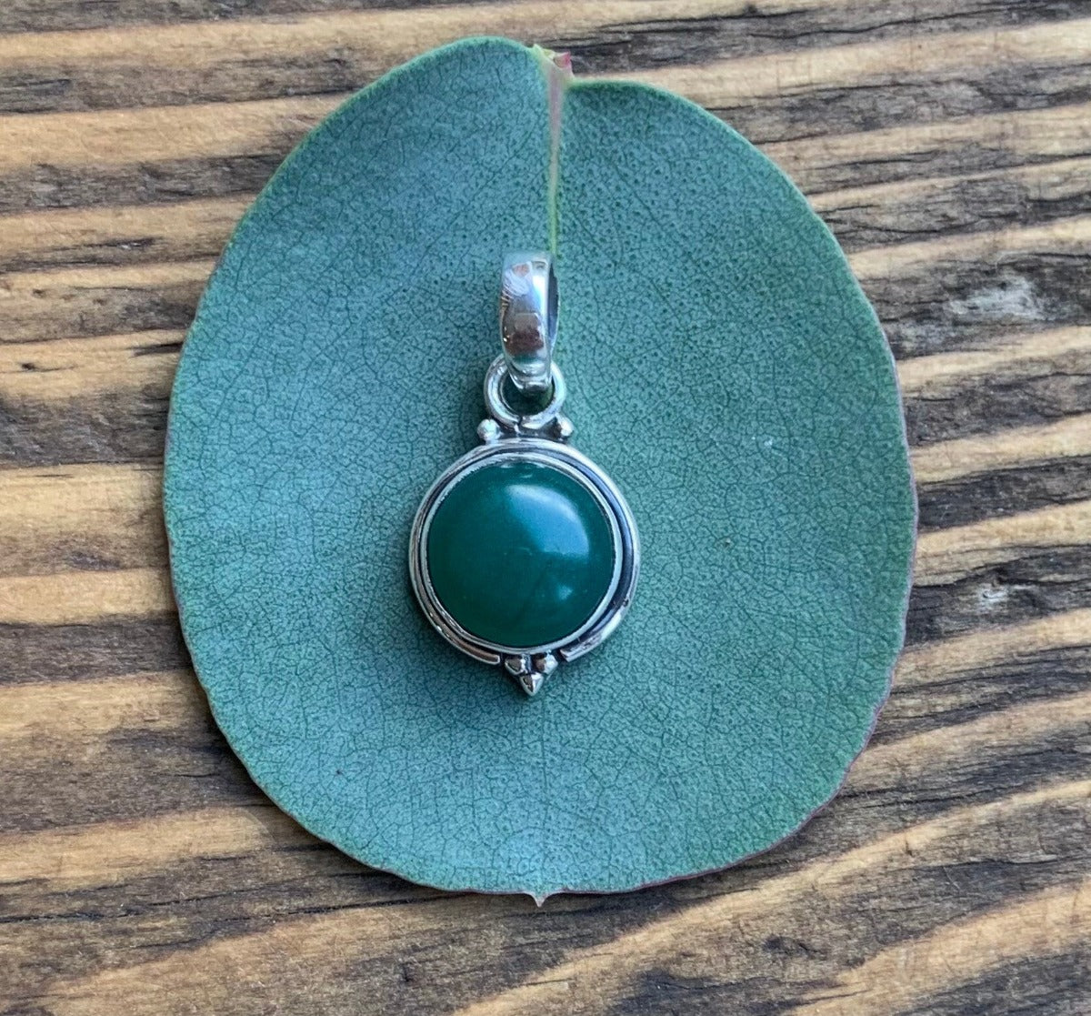 Delicate Round Green Onyx Pendant Necklace by Springwaves