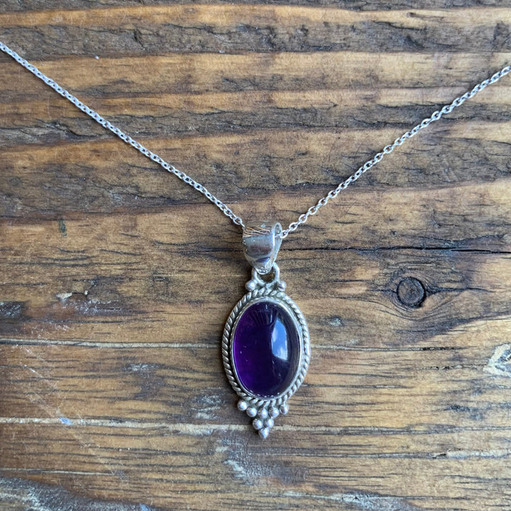 Boho Amethyst Oval Pendant Necklace