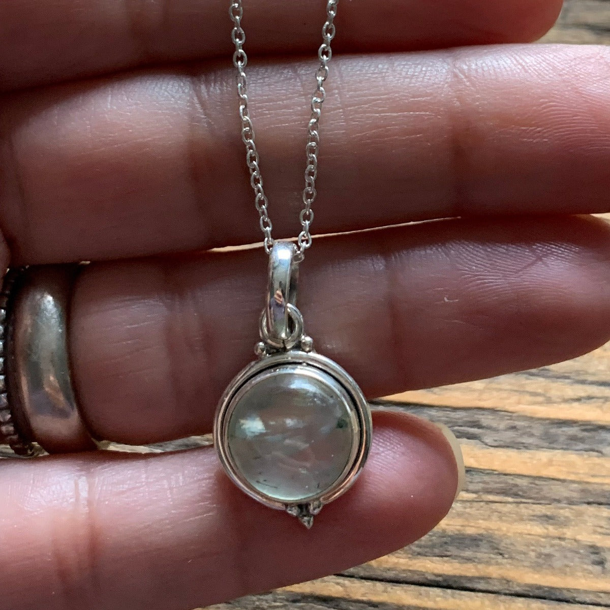 Delicate Round Prehnite Pendant Necklace by Springwaves