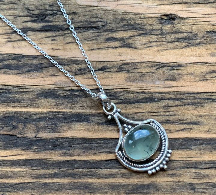 Prehnite Vintage Inspired Boho Silver Necklace