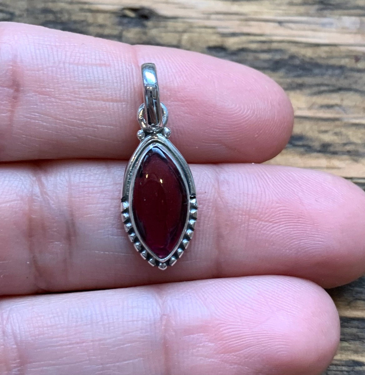 Sterling Silver Almond Garnet Necklace by Springwaves