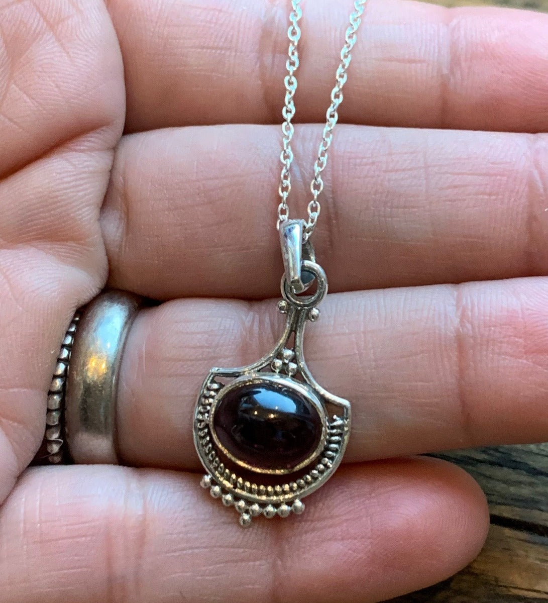 Garnet Intricate Design Boho Silver Necklace by Springwaves