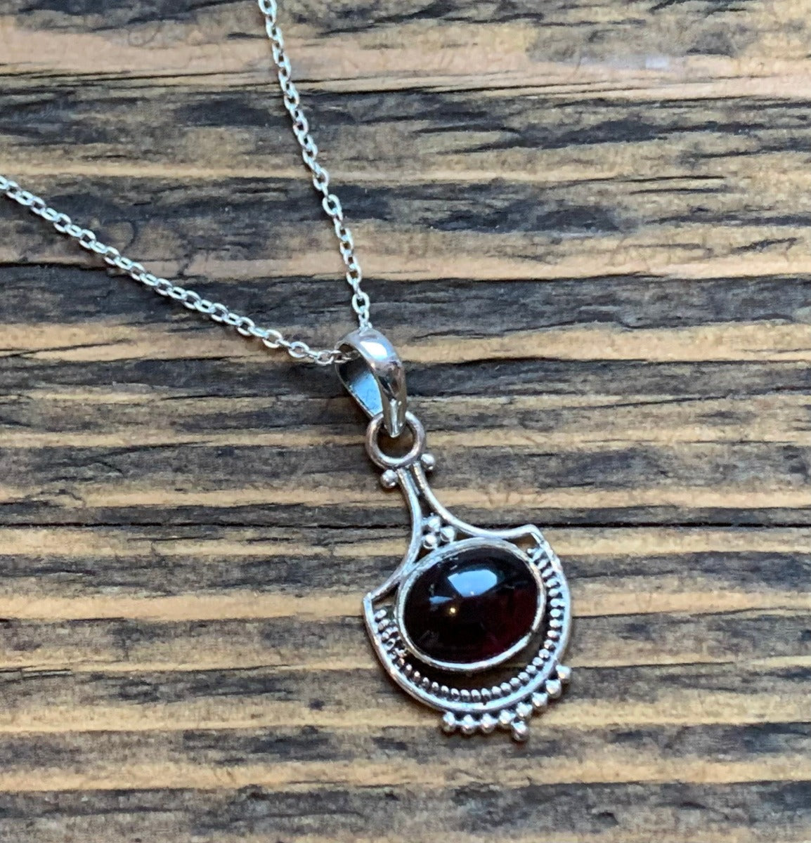 Garnet Intricate Design Boho Silver Necklace by Springwaves
