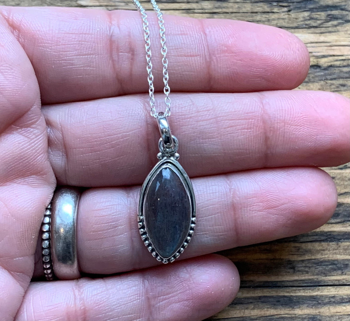 Sterling Silver Almond Labradorite / Black Moonstone Necklace by Springwaves
