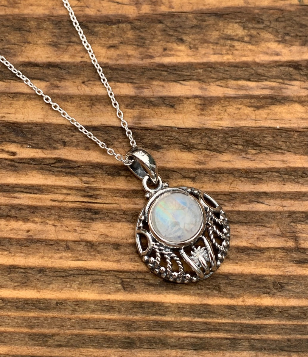 Art Nouveau Rainbow Moonstone Pendant Necklace by Springwaves