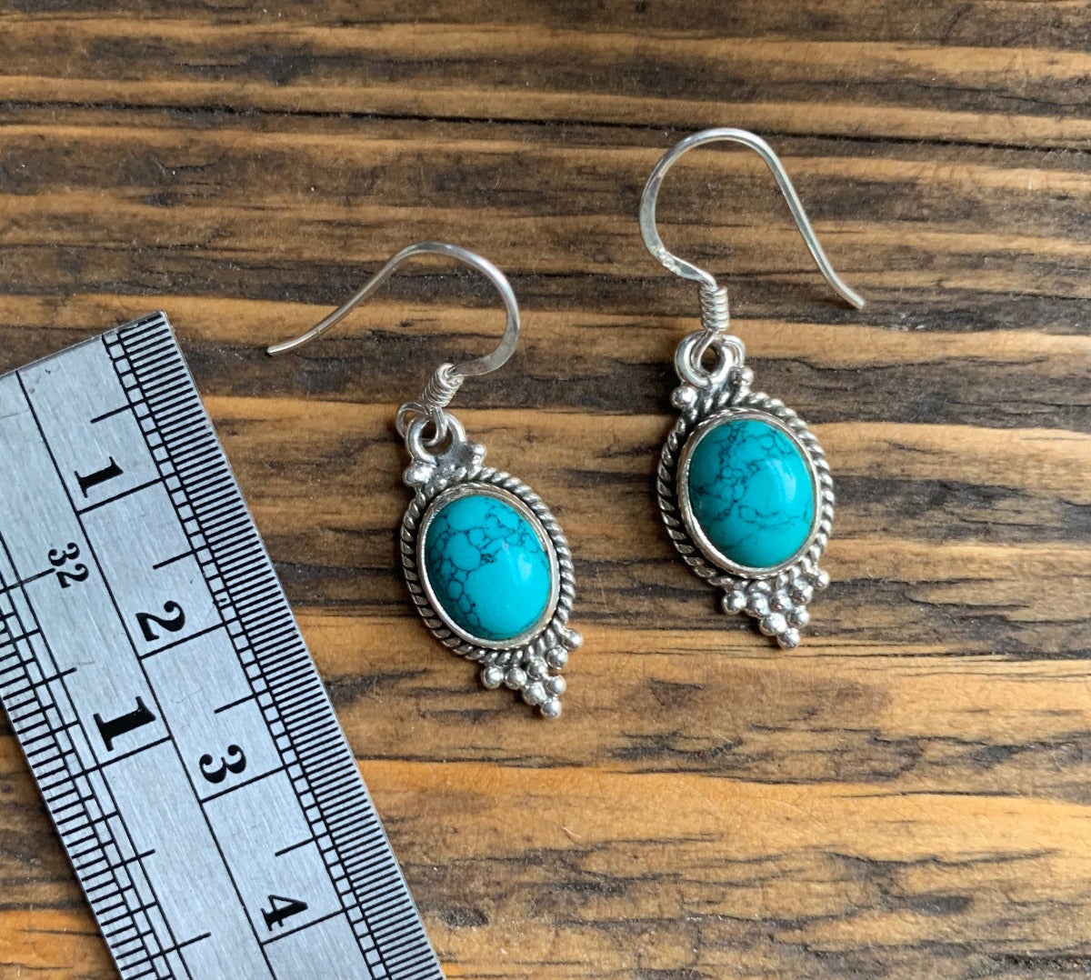 Silver Turquoise Oval Delicate Dangle Earrings by Springwaves