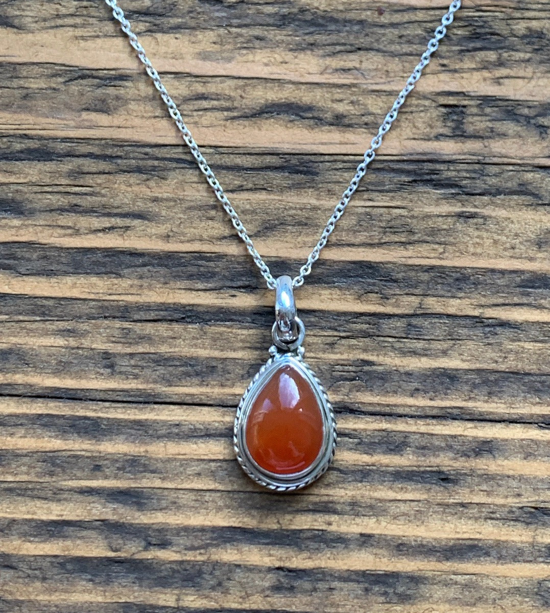 Carnelian Teardrop Silver Pendant Necklace by Springwaves