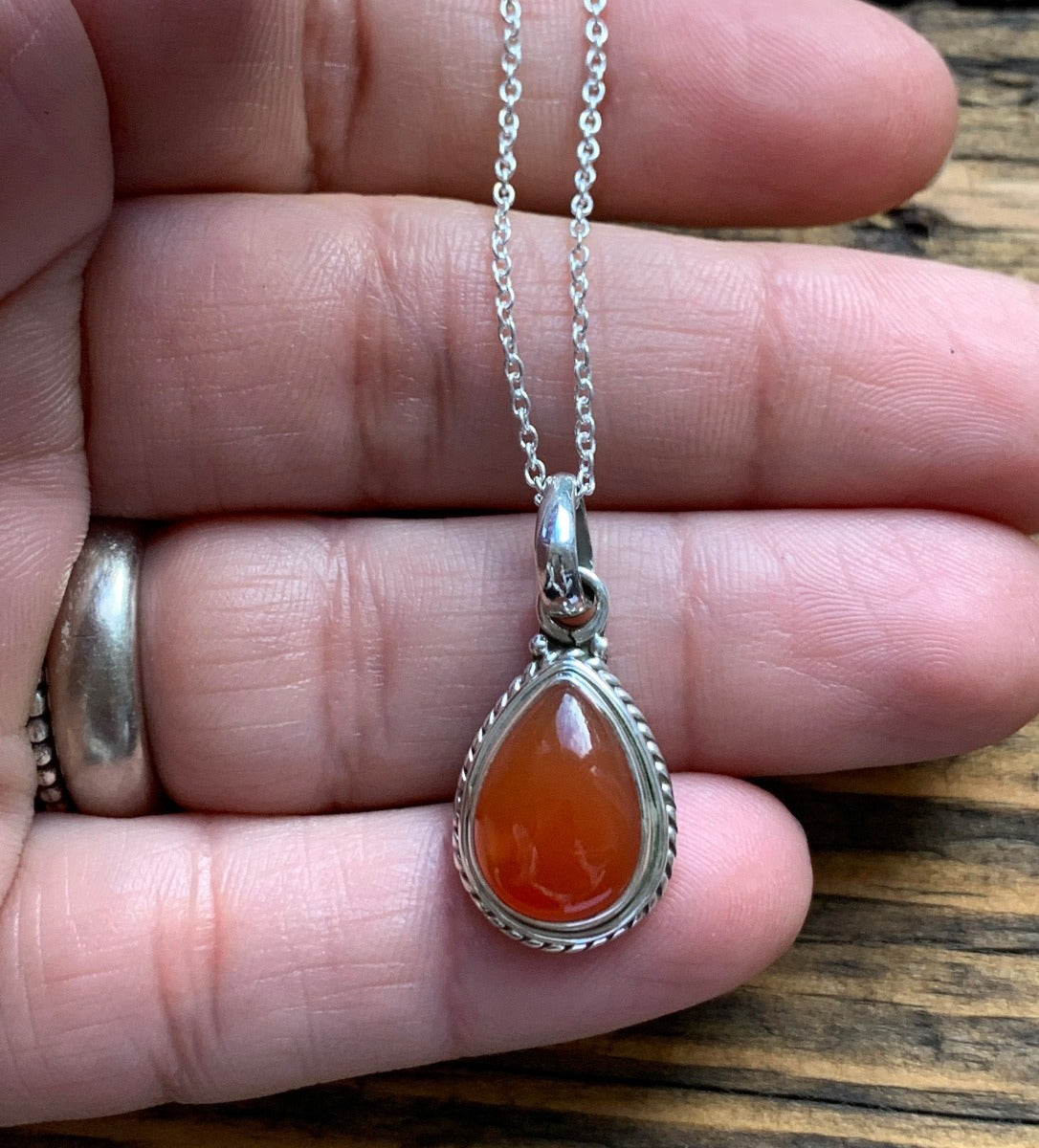 Carnelian Teardrop Silver Pendant Necklace by Springwaves