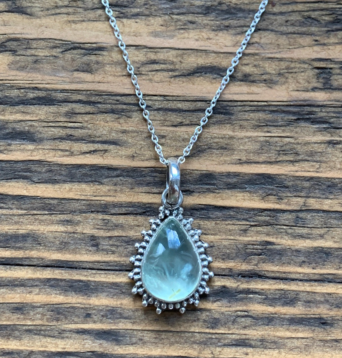 Prehnite Silver Boho Teardrop Necklace by Springwaves