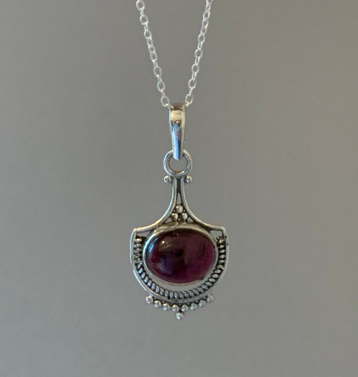 Garnet Intricate Design Boho Silver Necklace by Springwaves