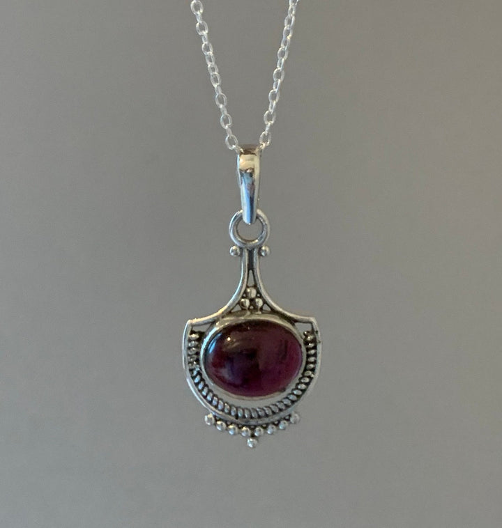 Garnet Vintage Inspired Boho Silver Necklace