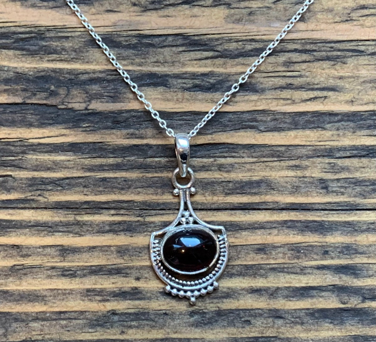 Garnet Intricate Design Boho Silver Necklace by Springwaves
