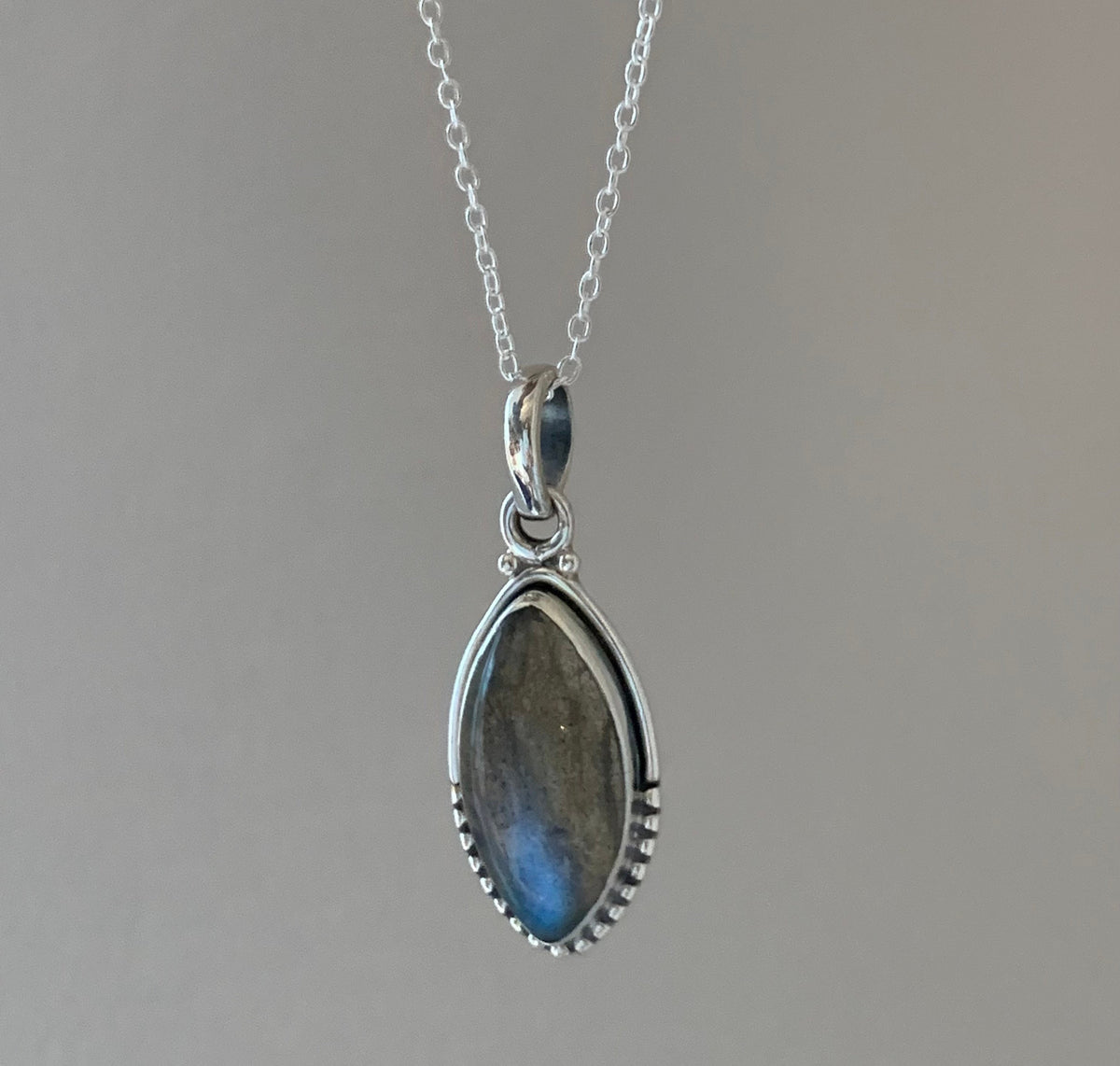 Sterling Silver Almond Labradorite / Black Moonstone Necklace by Springwaves