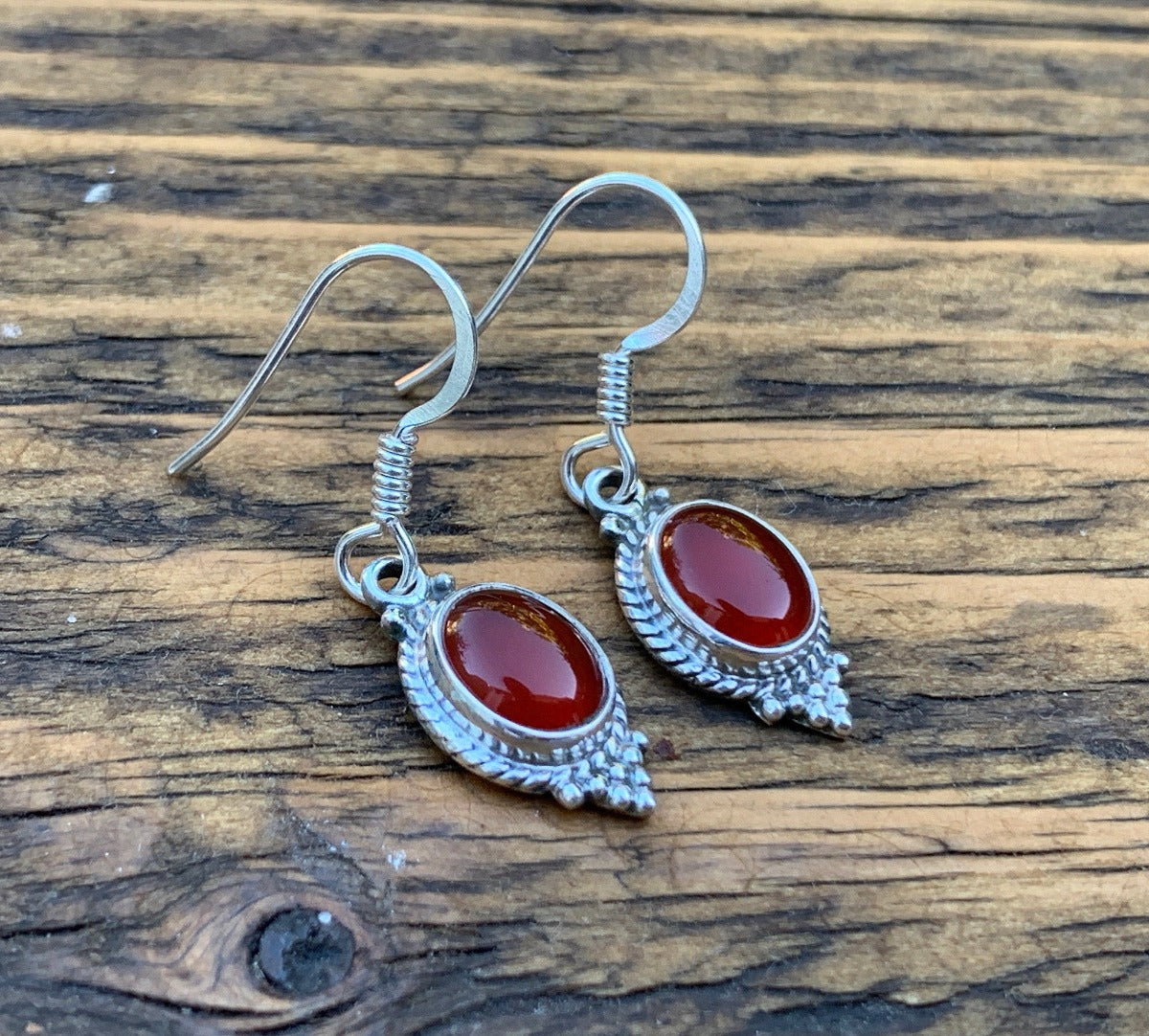 Sterling Silver with Carnelian Delicate Dangle Earrings by Springwaves