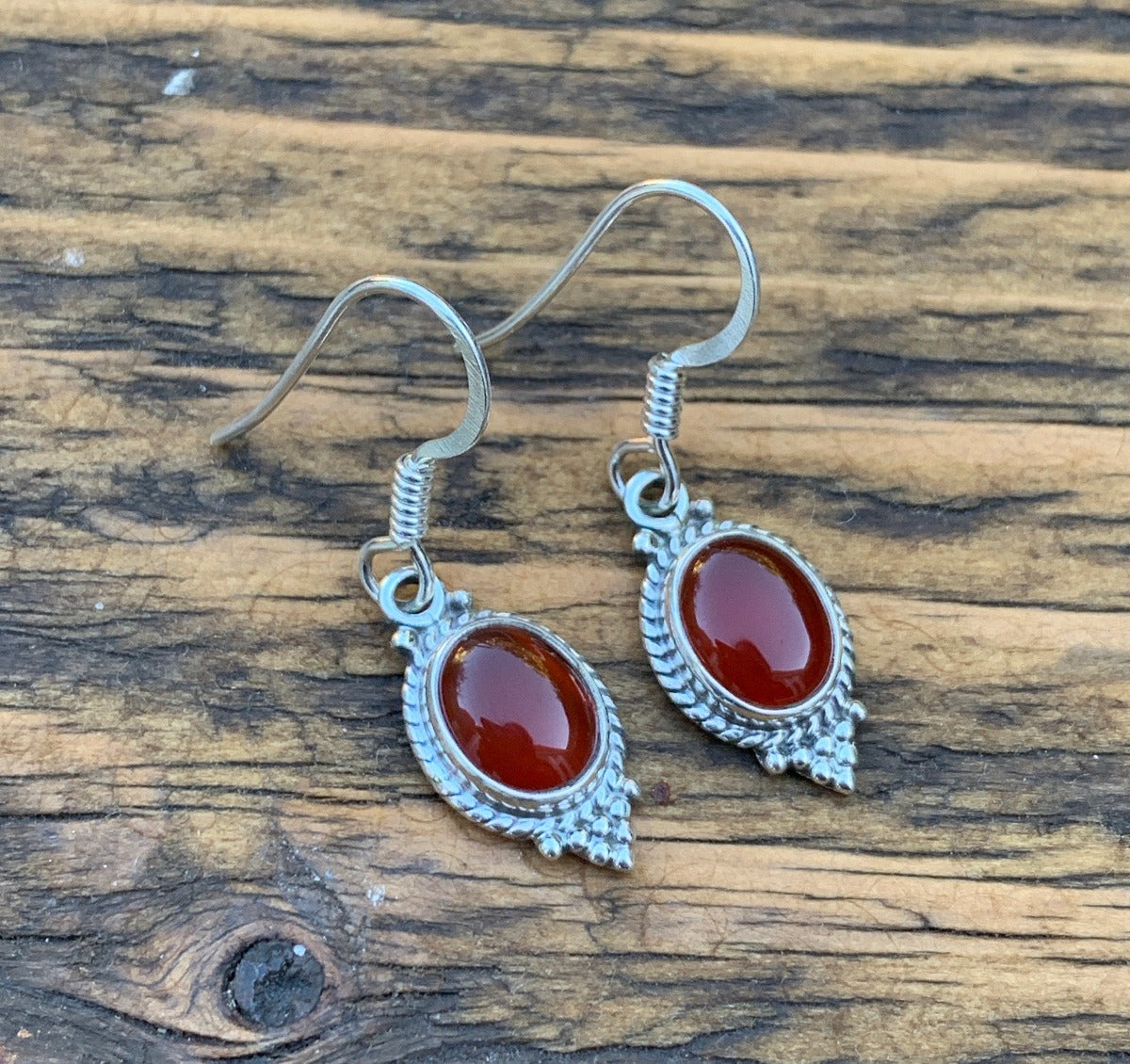 Sterling Silver with Carnelian Delicate Dangle Earrings by Springwaves