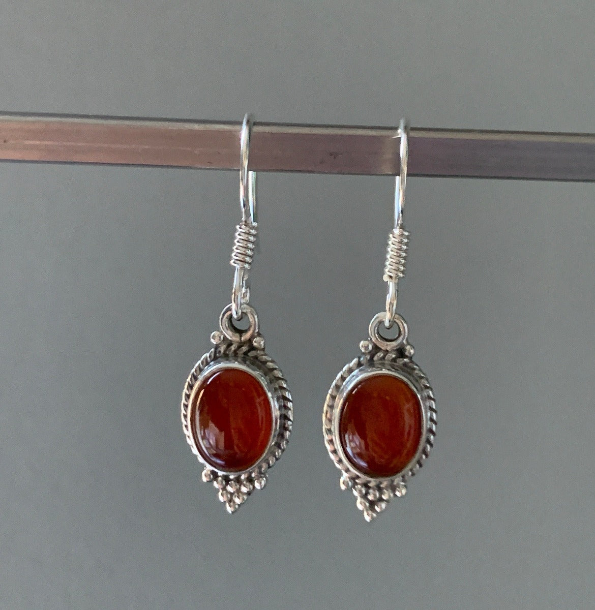 Sterling Silver with Carnelian Delicate Dangle Earrings by Springwaves