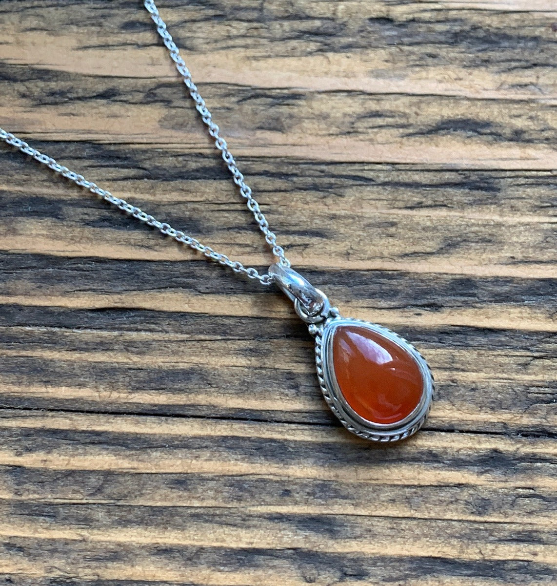 Carnelian Teardrop Silver Pendant Necklace by Springwaves