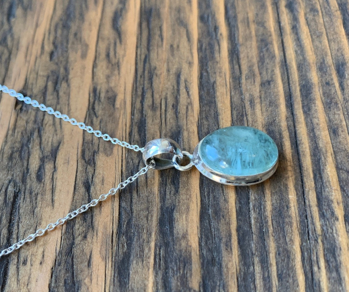 Classic Oval Aquamarine Sterling Silver Necklace by Springwaves