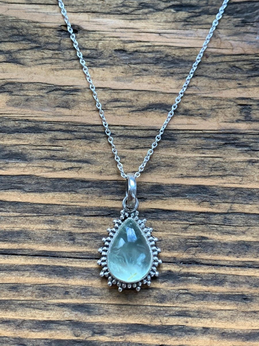 Prehnite Silver Boho Teardrop Necklace by Springwaves
