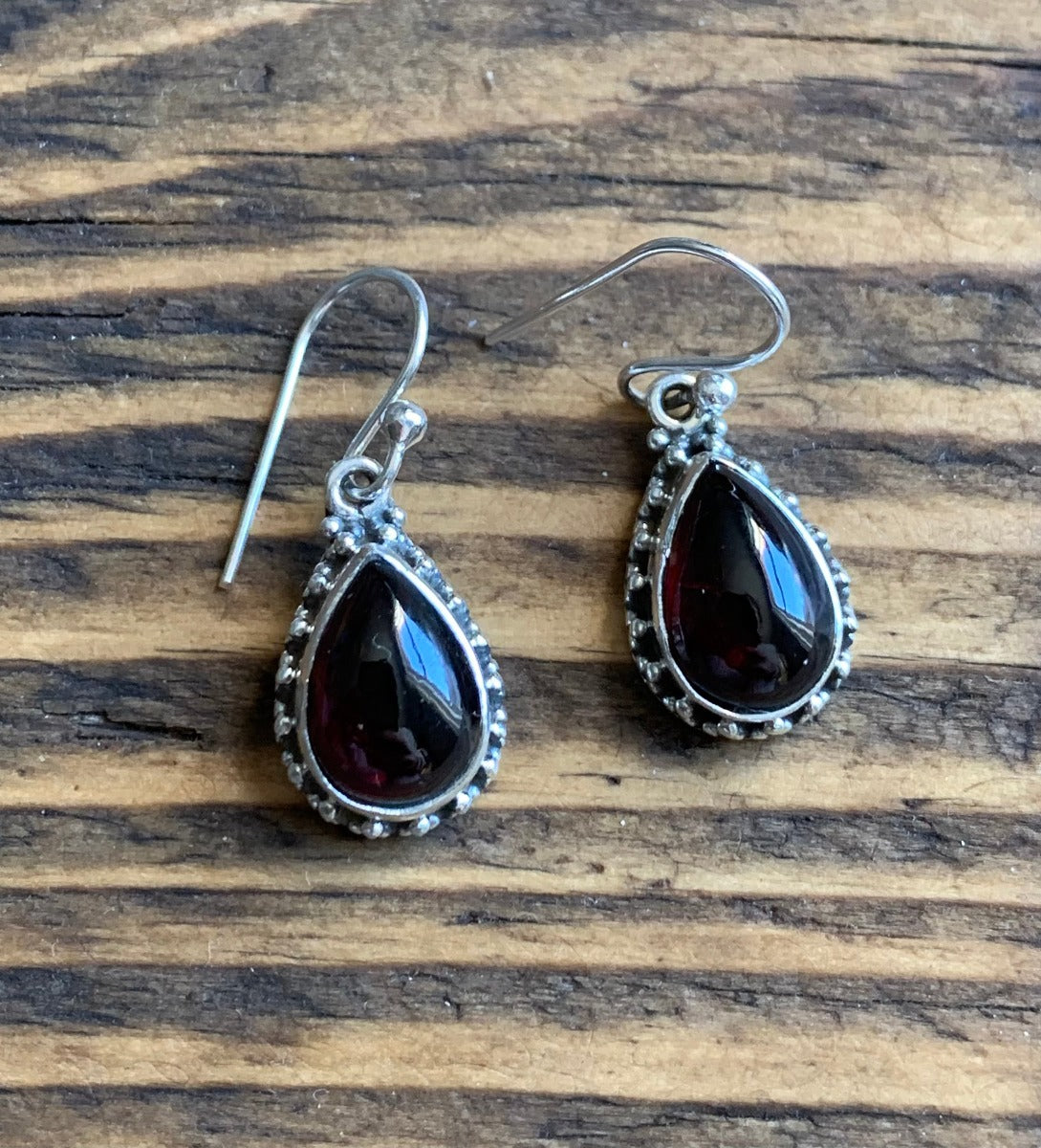 Chunky Boho Silver Garnet Teardrop Earrings by Springwaves