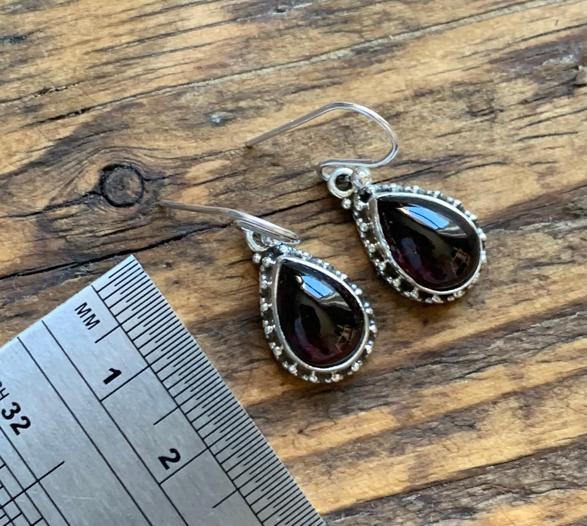 Chunky Boho Silver Garnet Teardrop Earrings by Springwaves