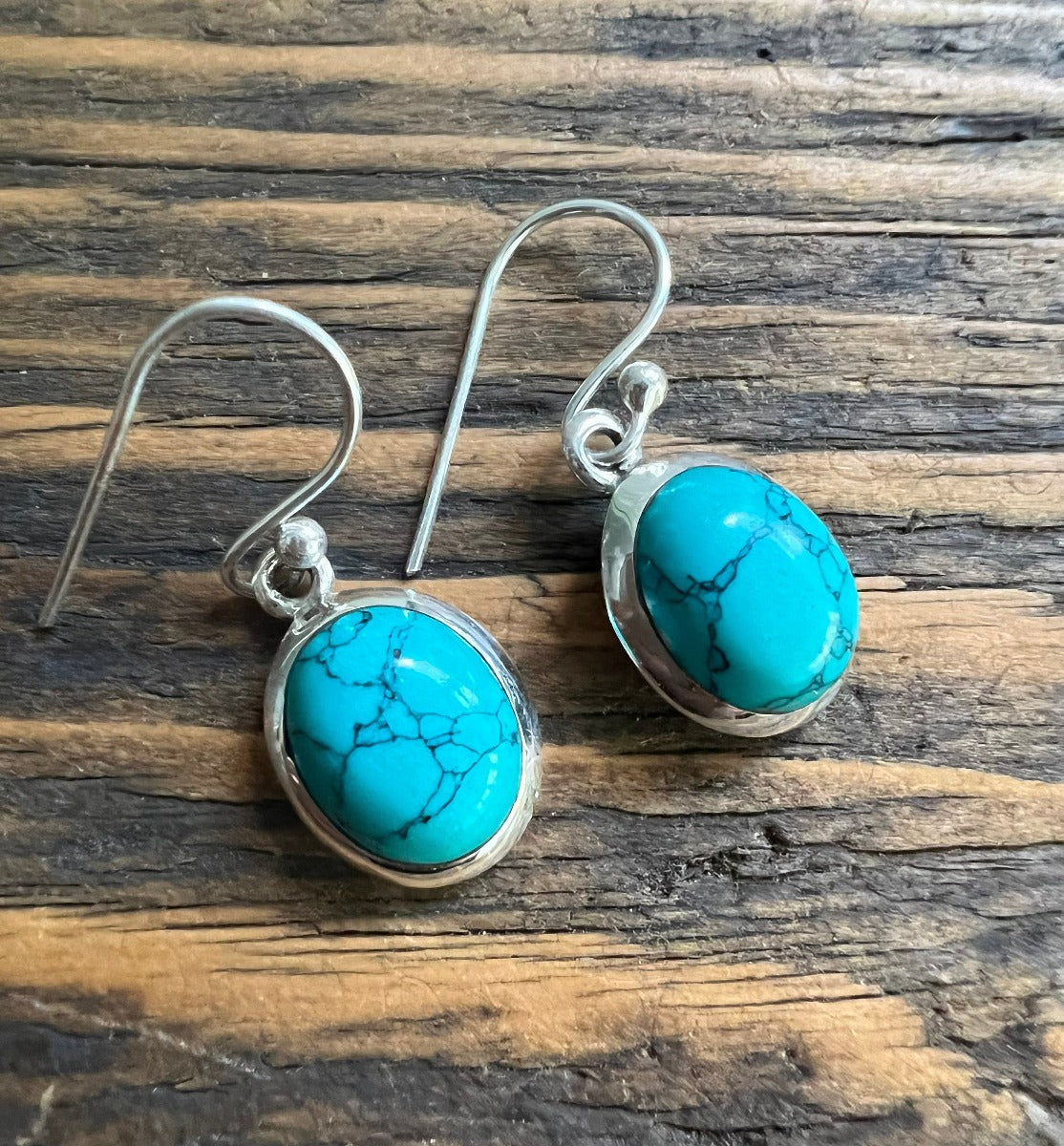 Classic Oval Silver Turquoise Drop Earrings by Springwaves