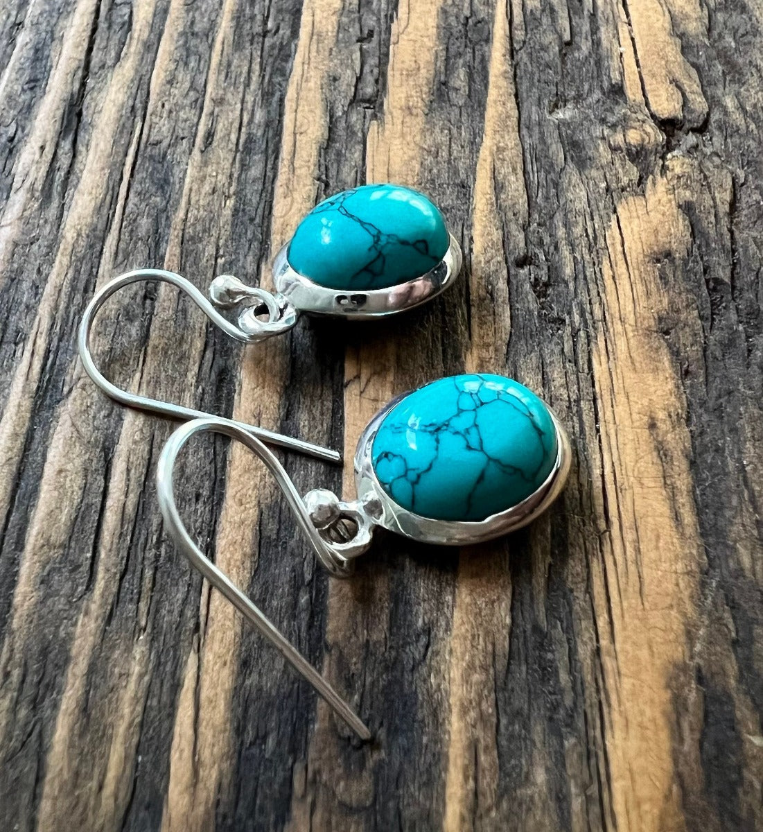 Classic Oval Silver Turquoise Drop Earrings by Springwaves