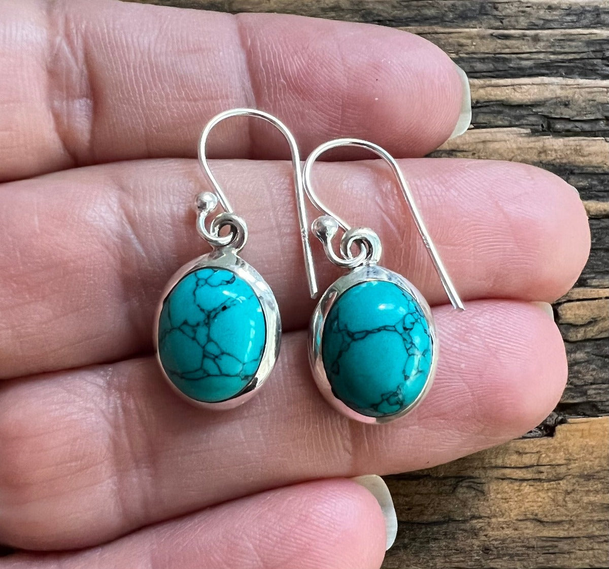 Classic Oval Silver Turquoise Drop Earrings by Springwaves