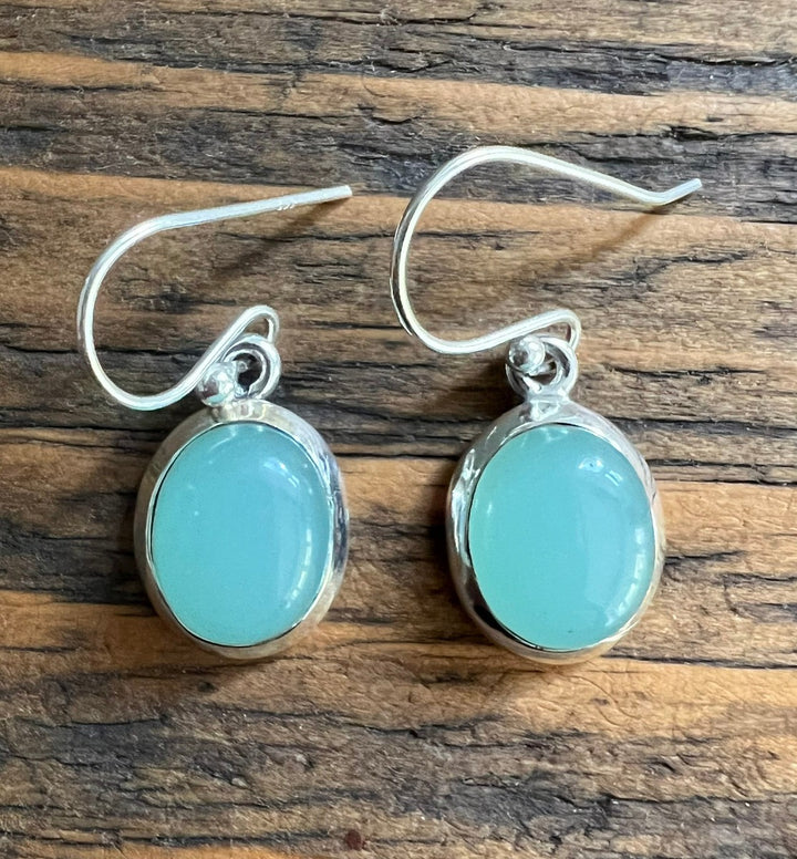 Classic Aqua Chalcedony Oval Sterling Silver Earrings