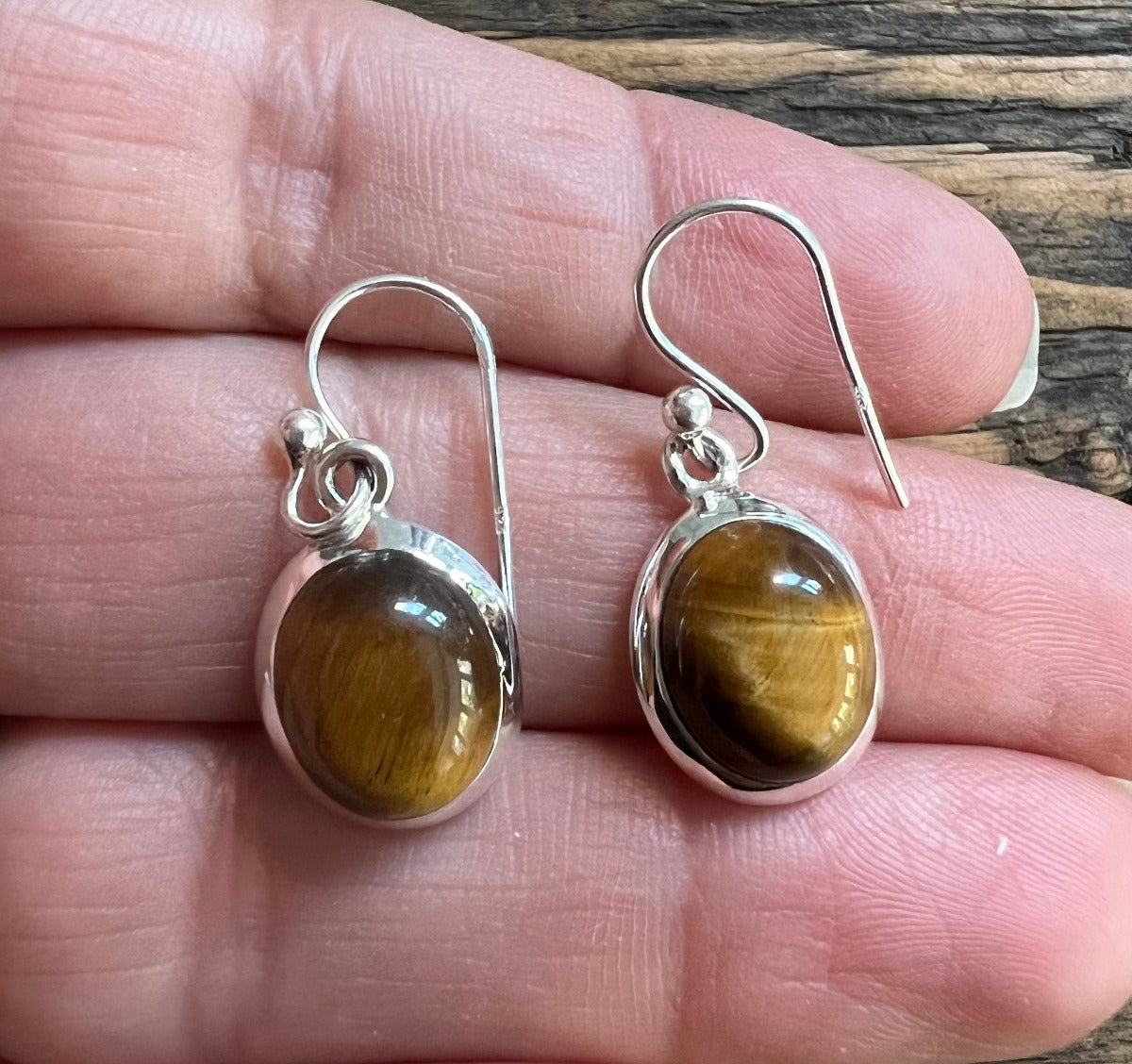 Classic Oval Silver Tiger Eye Drop Earrings by Springwaves