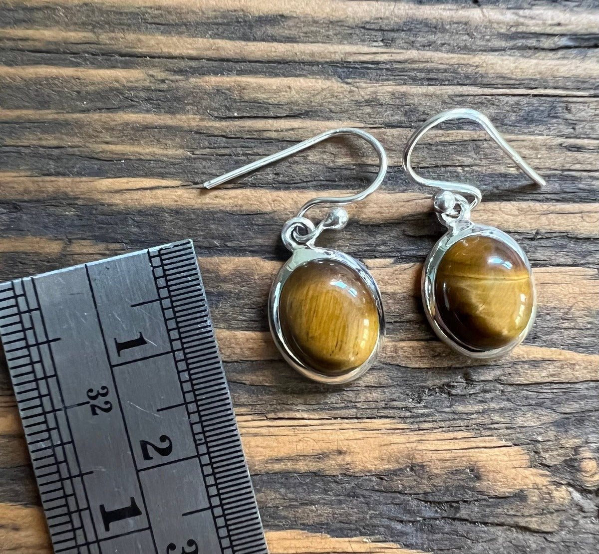 Classic Oval Silver Tiger Eye Drop Earrings by Springwaves