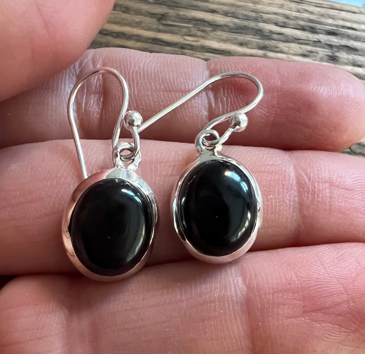 Classic Oval Sterling Silver Black Onyx Drop Earrings by Springwaves