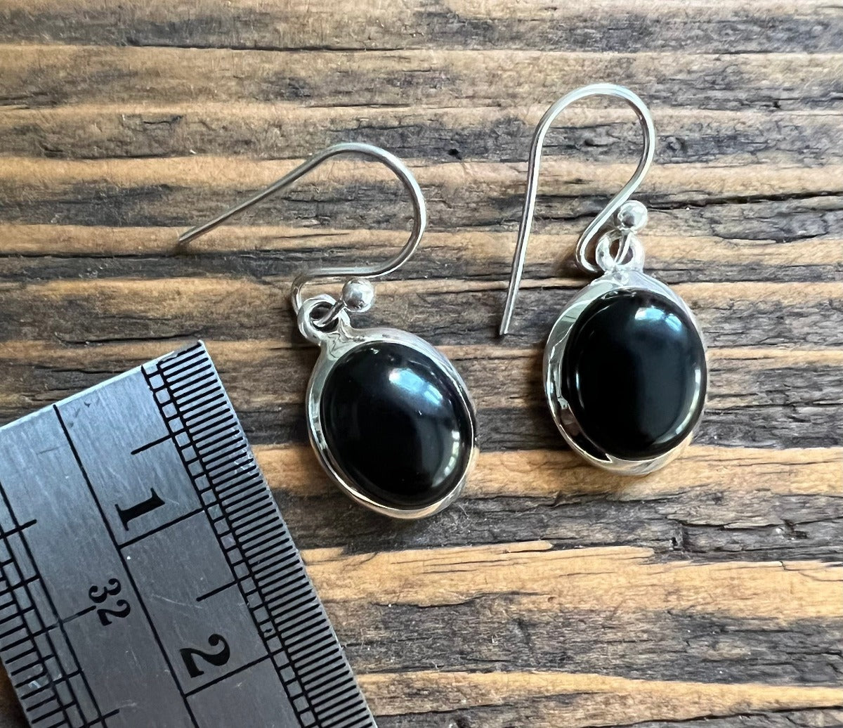 Classic Oval Sterling Silver Black Onyx Drop Earrings by Springwaves