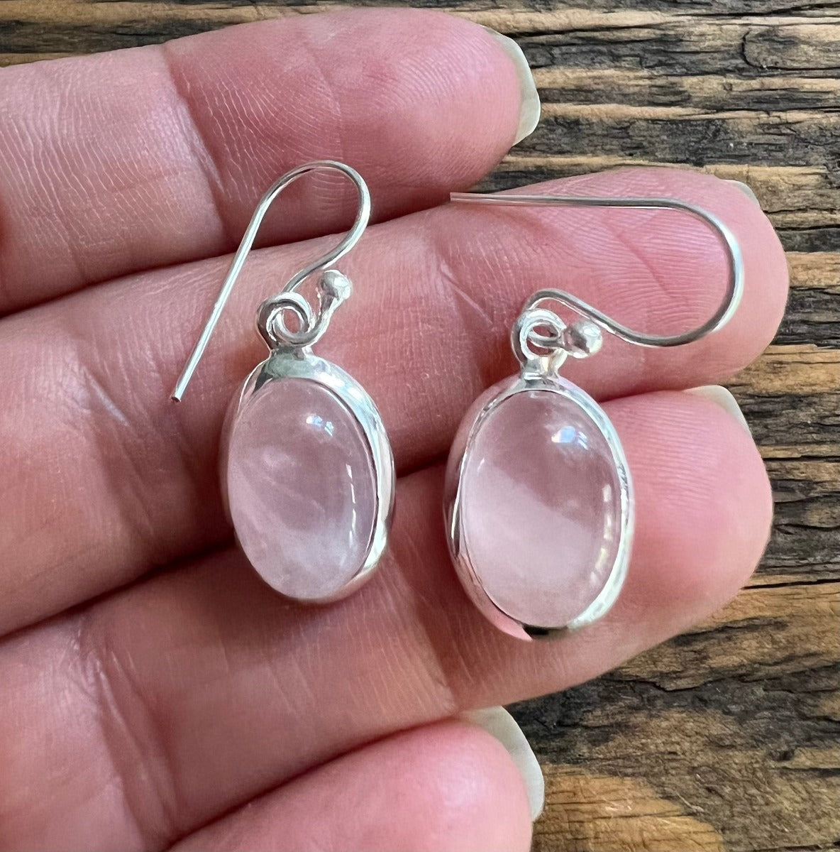 Classic Oval Silver Rose Quartz Drop Earrings by Springwaves